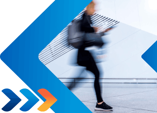 a blurry picture of a person walking with an arrow pointing to the right