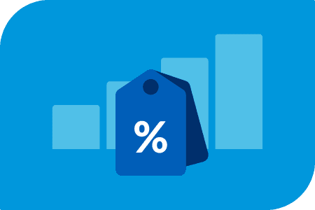 a blue tag with a percent sign on it